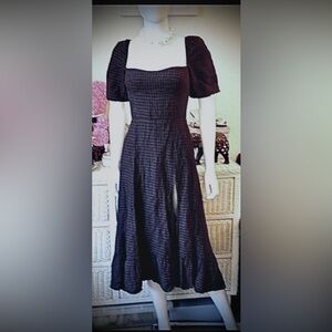 Reformation 100% Linen gingham midi dress in burgundy and black colors Size 2